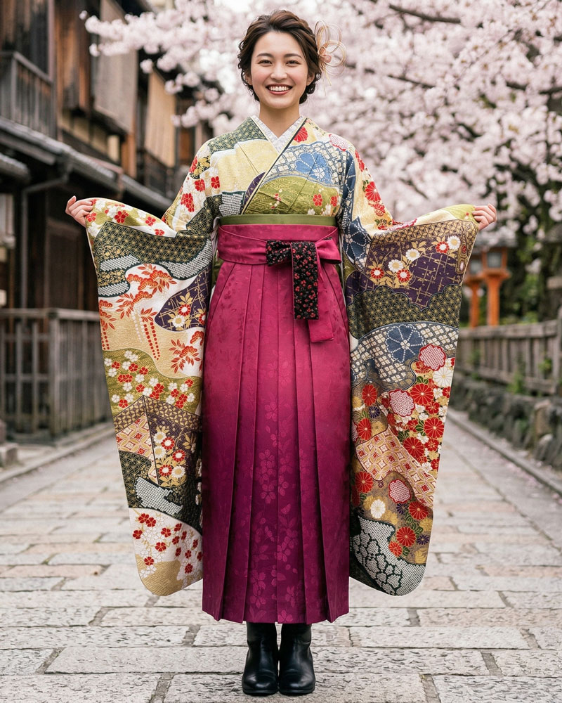 卒業式袴 x 振袖 – レンタル – ピンク紫02