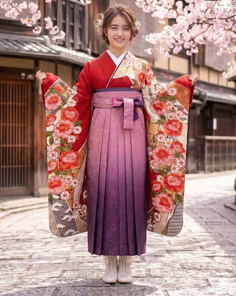 卒業式袴 x 振袖 – レンタル – ピンク紫03