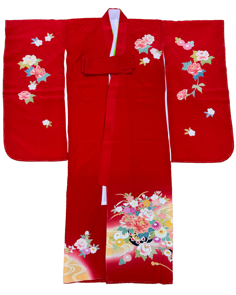 【新品】七五三 7歳 女児 レンタル -手描き正絹- 赤02