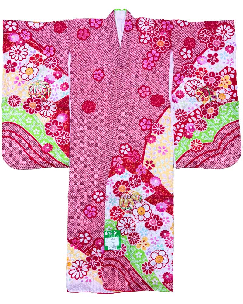 【新品】七五三 7歳 女児 レンタル -手描き正絹- 赤 総絞り