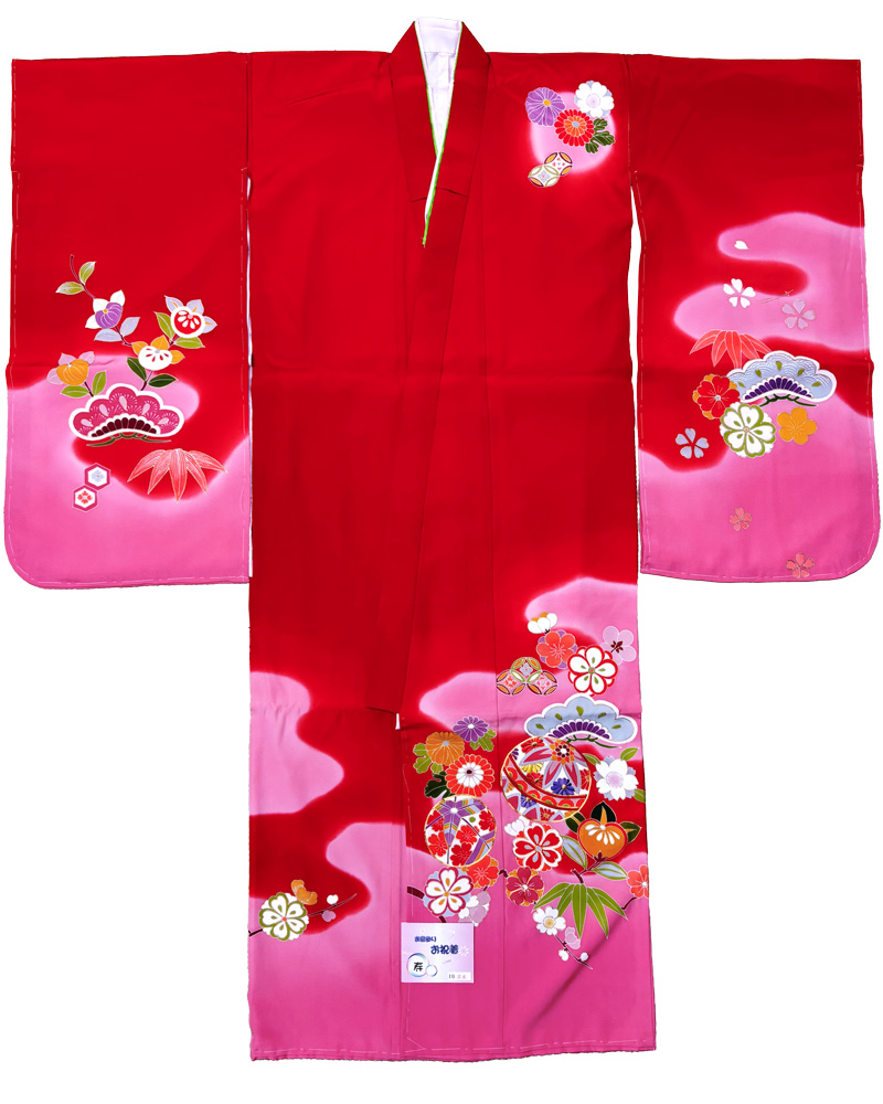 【新品】七五三 7歳 女児 レンタル -手描き正絹- 赤04