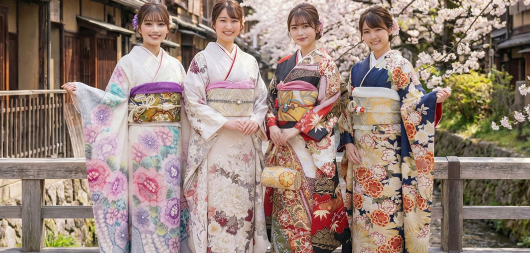 成人式や結婚式などに着用する振袖レンタルや振袖購入など幅広く取り扱い