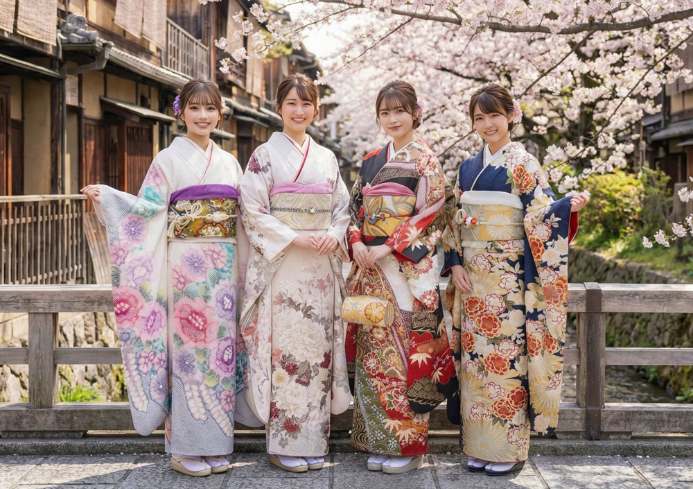 成人式や結婚式などに着用する振袖レンタルや振袖購入など幅広く取り扱い