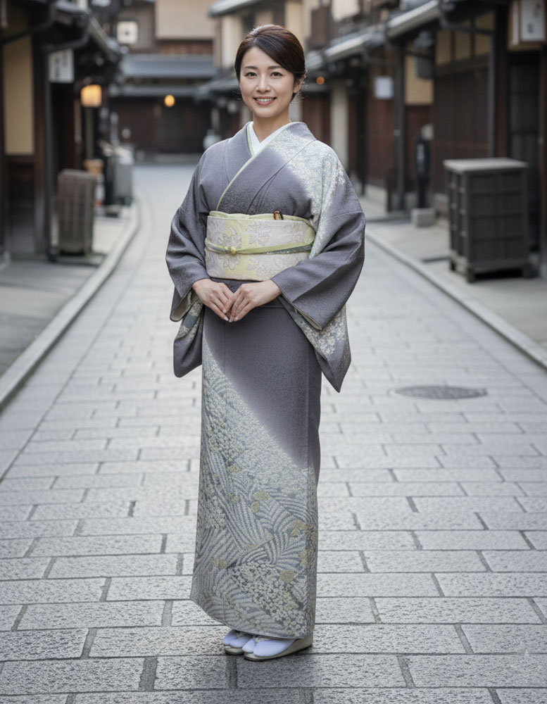 おぼろ染 総絞り訪問着 グレー01