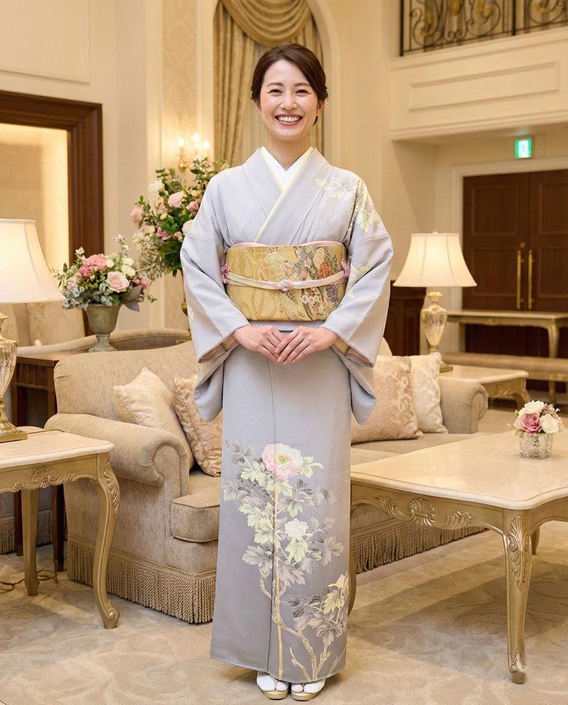 加賀友禅 – 訪問着レンタル – 上坊寺正良 – グレー