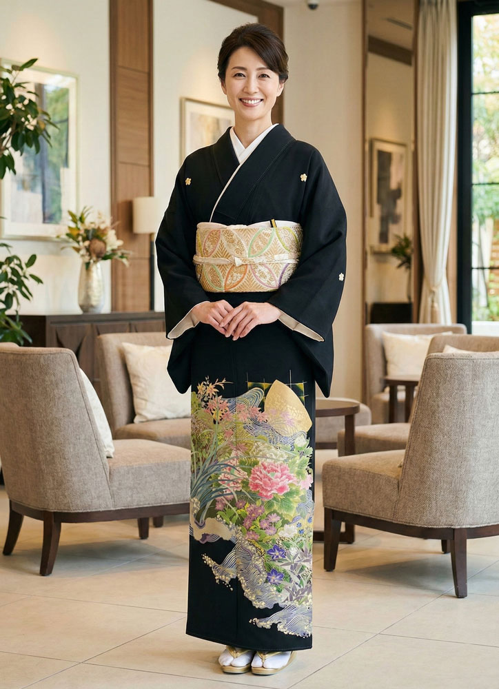 加賀友禅 – 黒留袖レンタル04