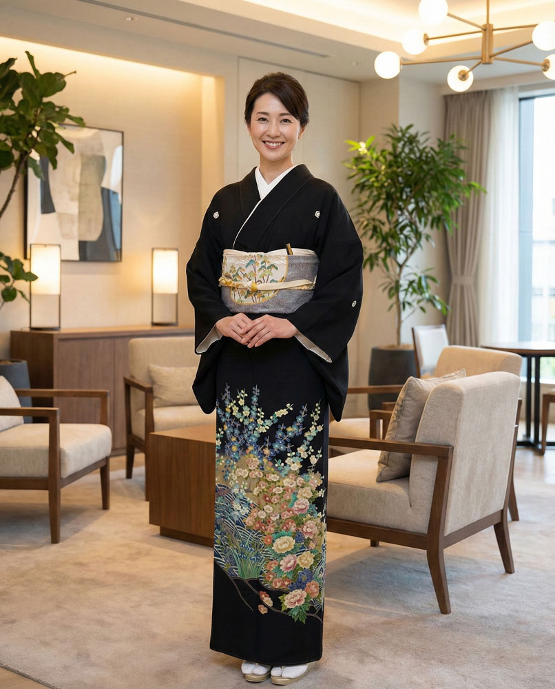 加賀友禅 – 黒留袖レンタル08