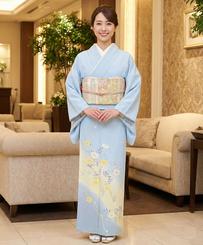 加賀友禅 – 訪問着レンタル – 水色02