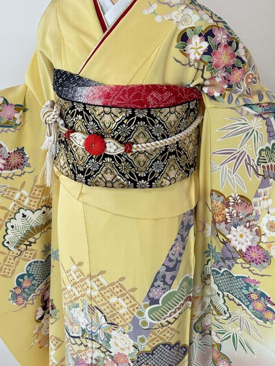 加賀友禅 振袖 松任いち『古典慶松文様』黄 - 濱上呉服店