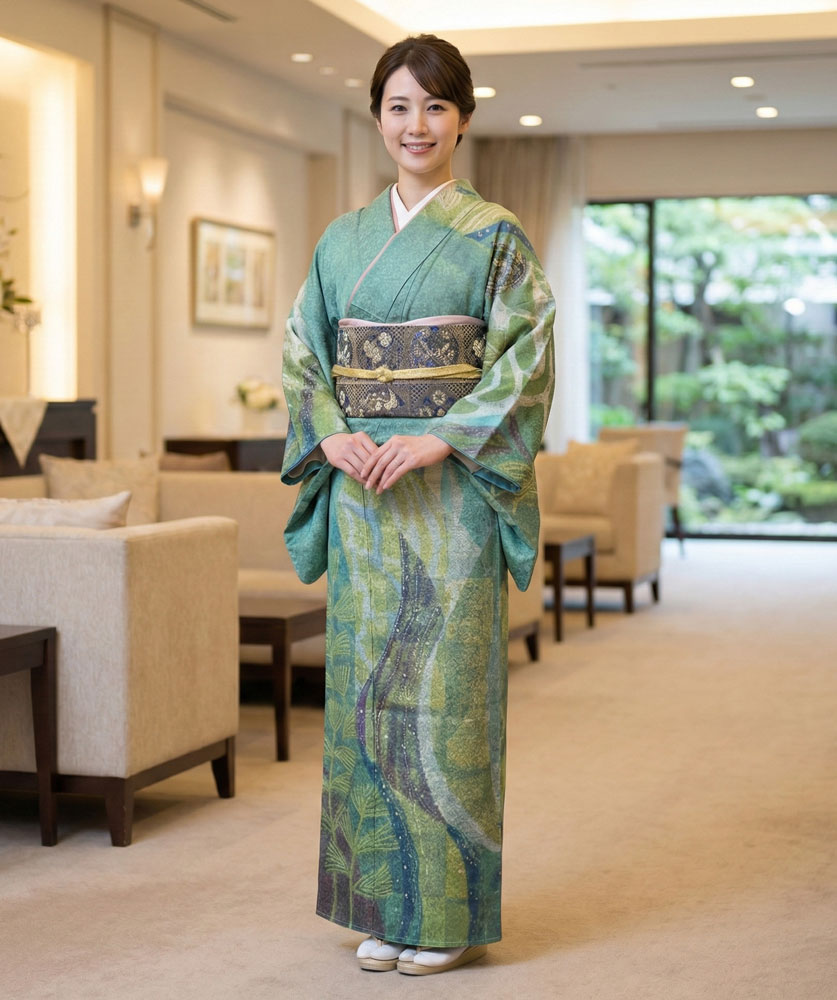 佐波理 訪問着 緑