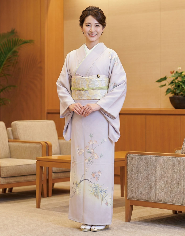 加賀友禅 付下 稲手明仁『レンゲツツジに藤』紫