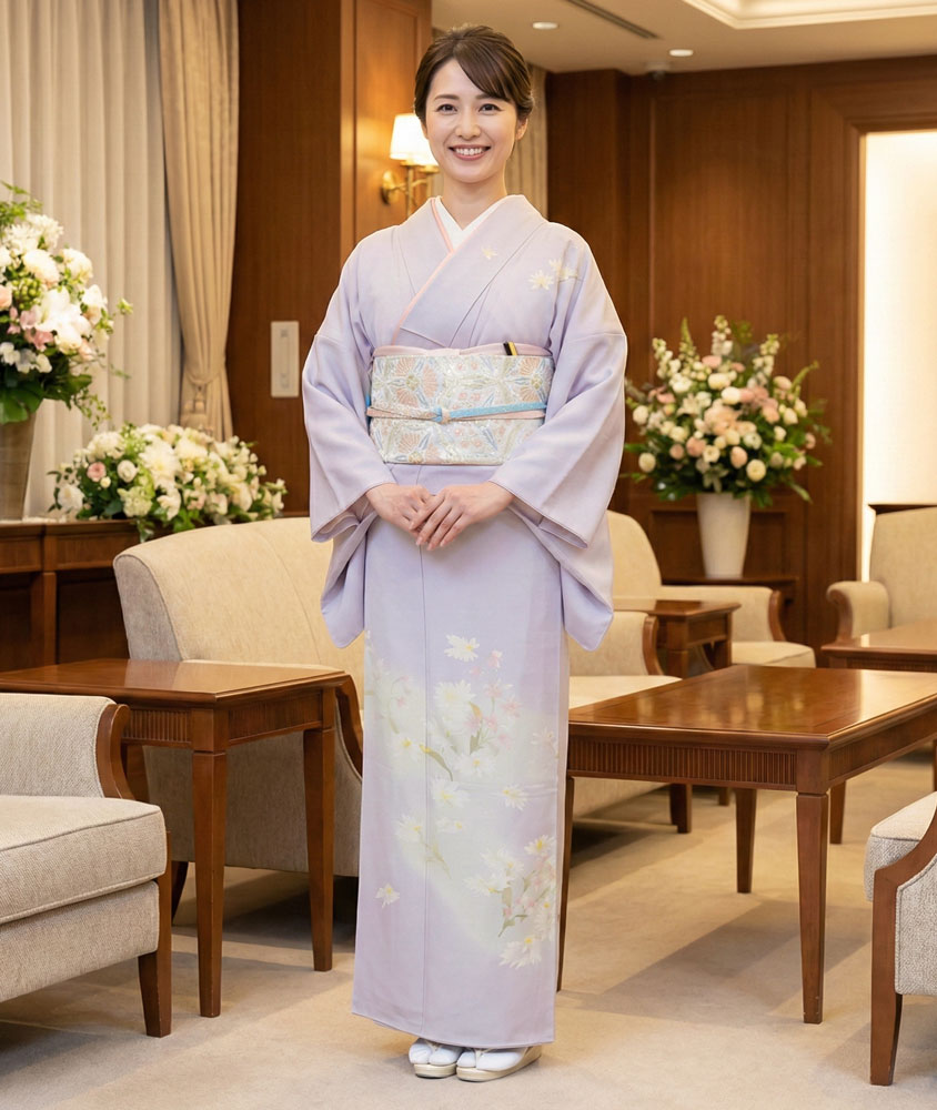 加賀友禅 付下 越村八重好『鷺草・紫蘭』紫