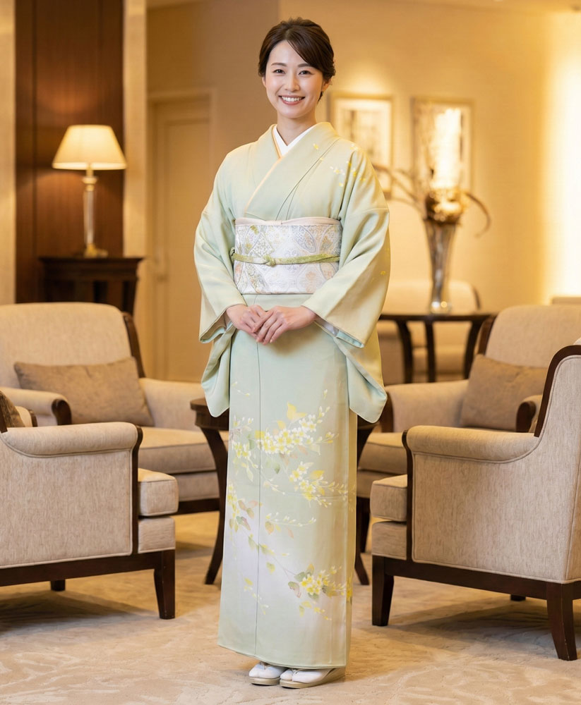 加賀友禅 付下 越村八重好『卯の花』緑