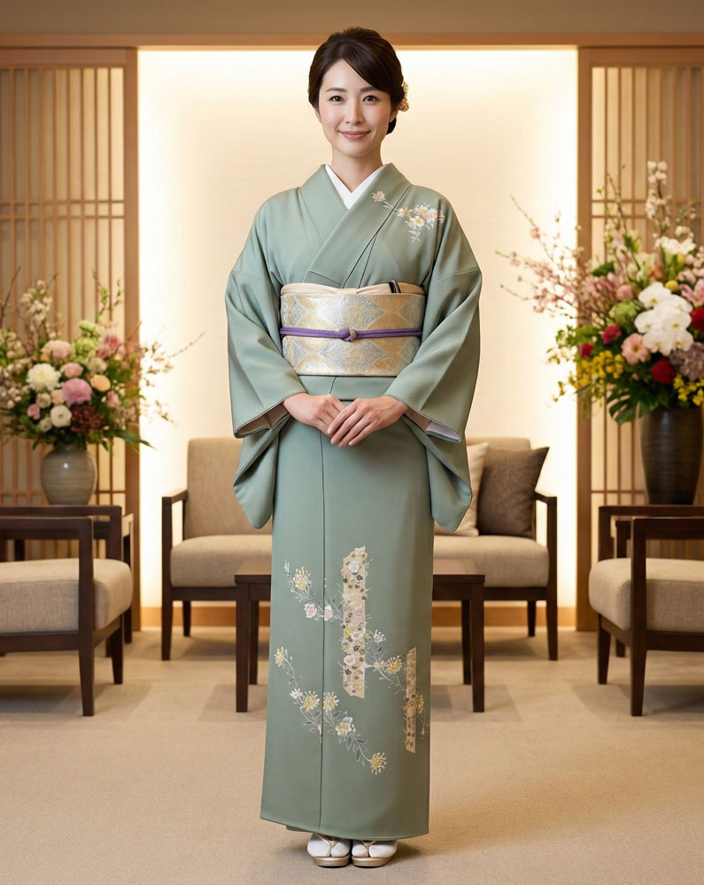 加賀友禅 付下 金丸修一『短冊サラサ』緑