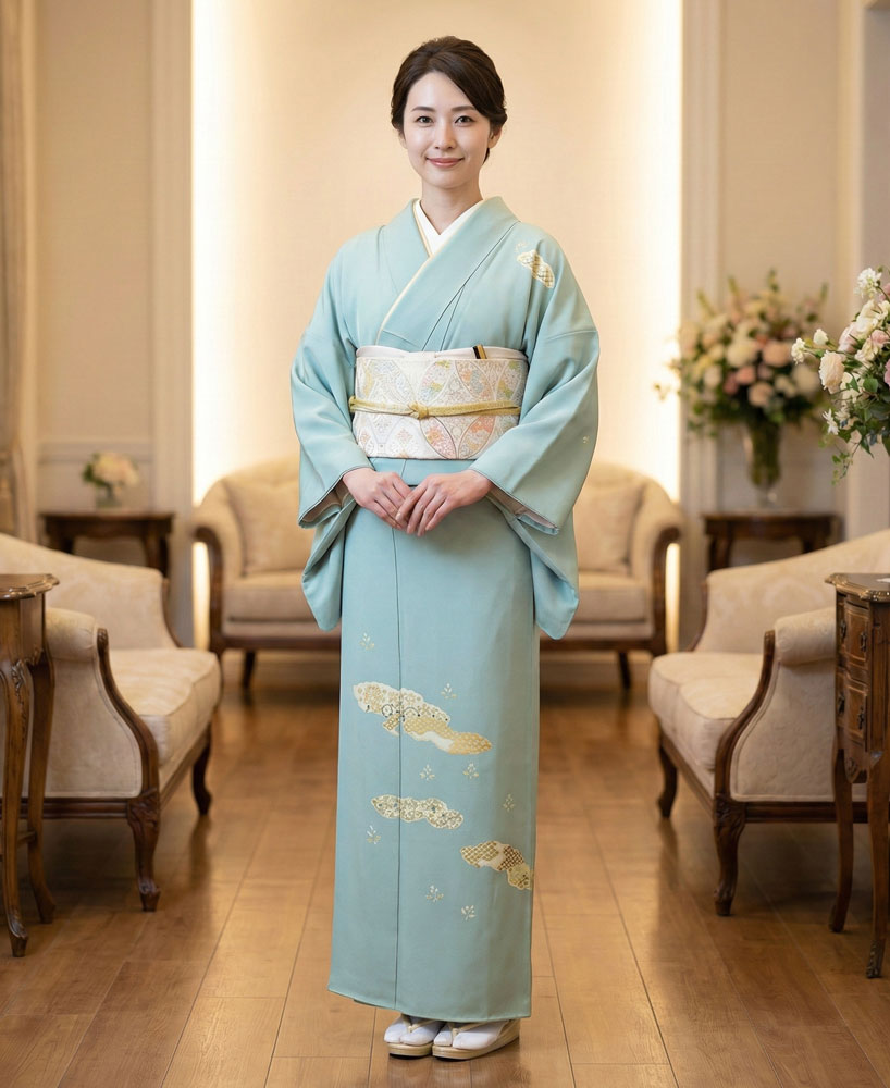 加賀友禅 付下 金丸修一『雲紋』水色