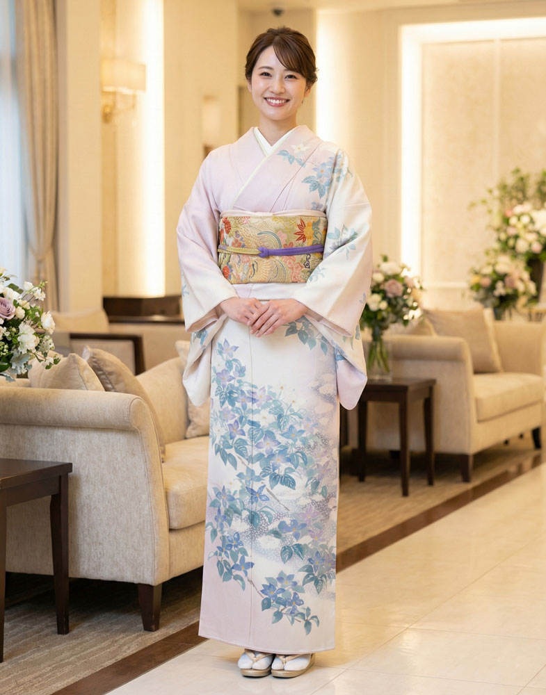 加賀友禅 訪問着 大久保謙一『山法師』ピンク