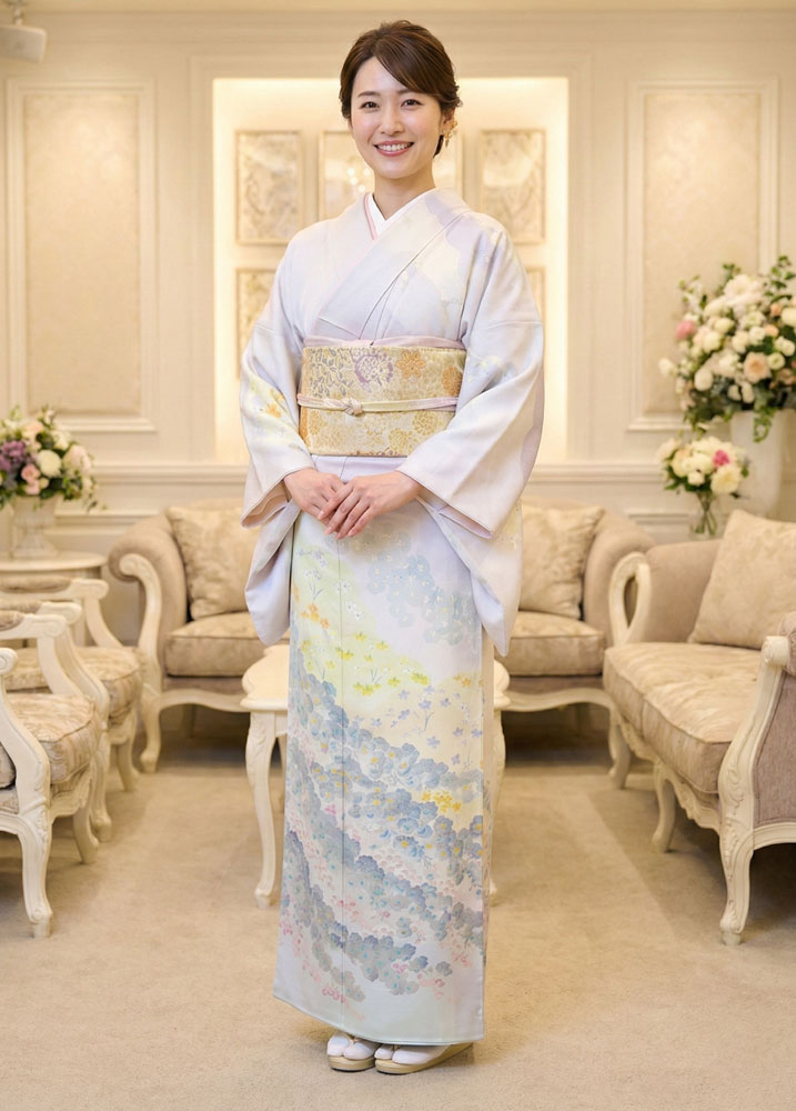 加賀友禅 訪問着 小林喜代美『立山( ハイマツの樹海)』グレー