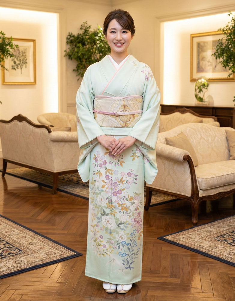 加賀友禅 訪問着 山田武志『琳派四君子』緑