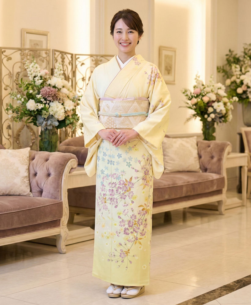 加賀友禅 訪問着 山田武志『春かすみ』黄