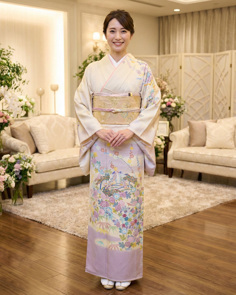 加賀友禅 訪問着 山田武志『源氏雲』黄