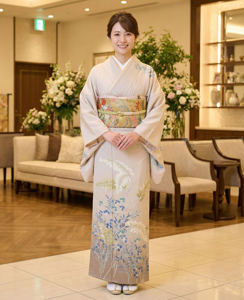 加賀友禅 訪問着 柿本市郎『羊歯模様』茶