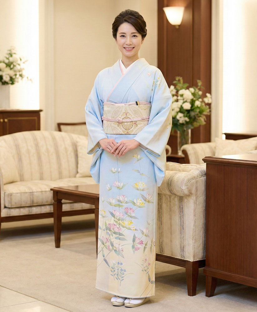 加賀友禅 訪問着 源寛『ツルリンドウ』水色