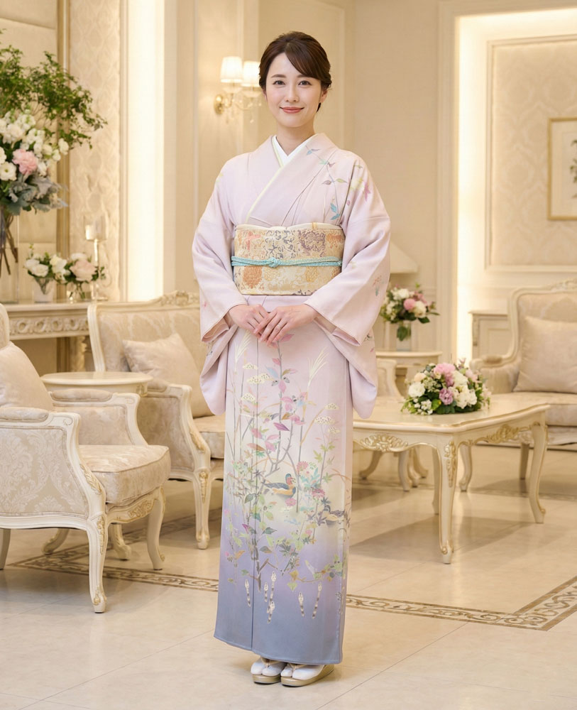 加賀友禅 訪問着 百貫華峰『鴨団栗おみなえしの図』ピンク