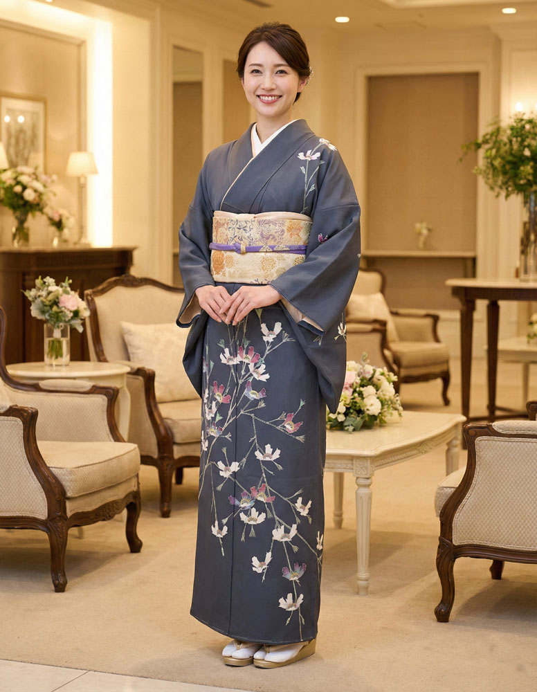 加賀友禅 訪問着 高平良隆『花水木』グレー