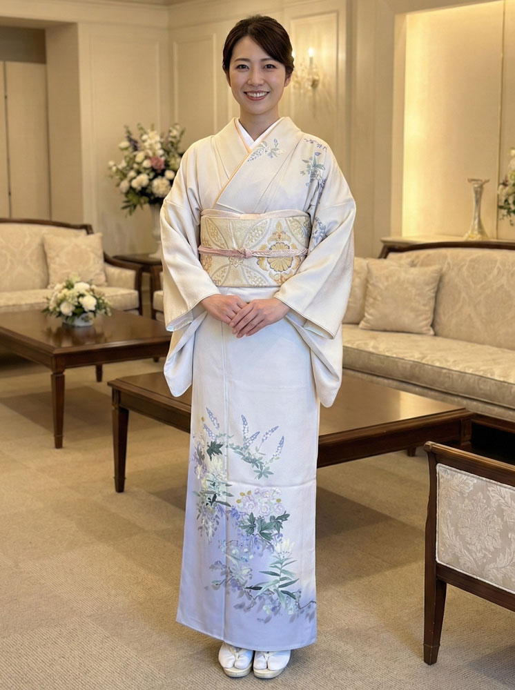 加賀友禅 訪問着 魚津誠『高嶺の花Ⅱ』薄茶