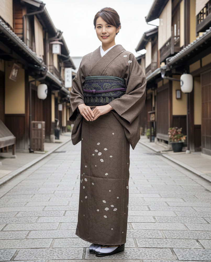大島紬 訪問着 茶01