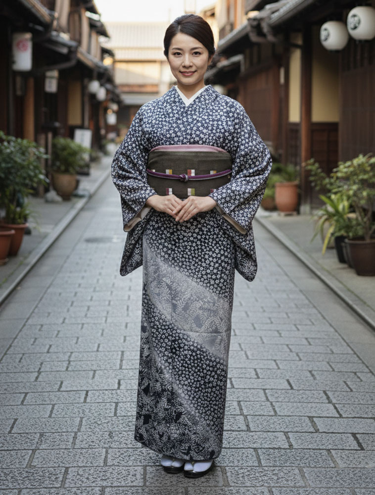 大島紬 訪問着 黒03