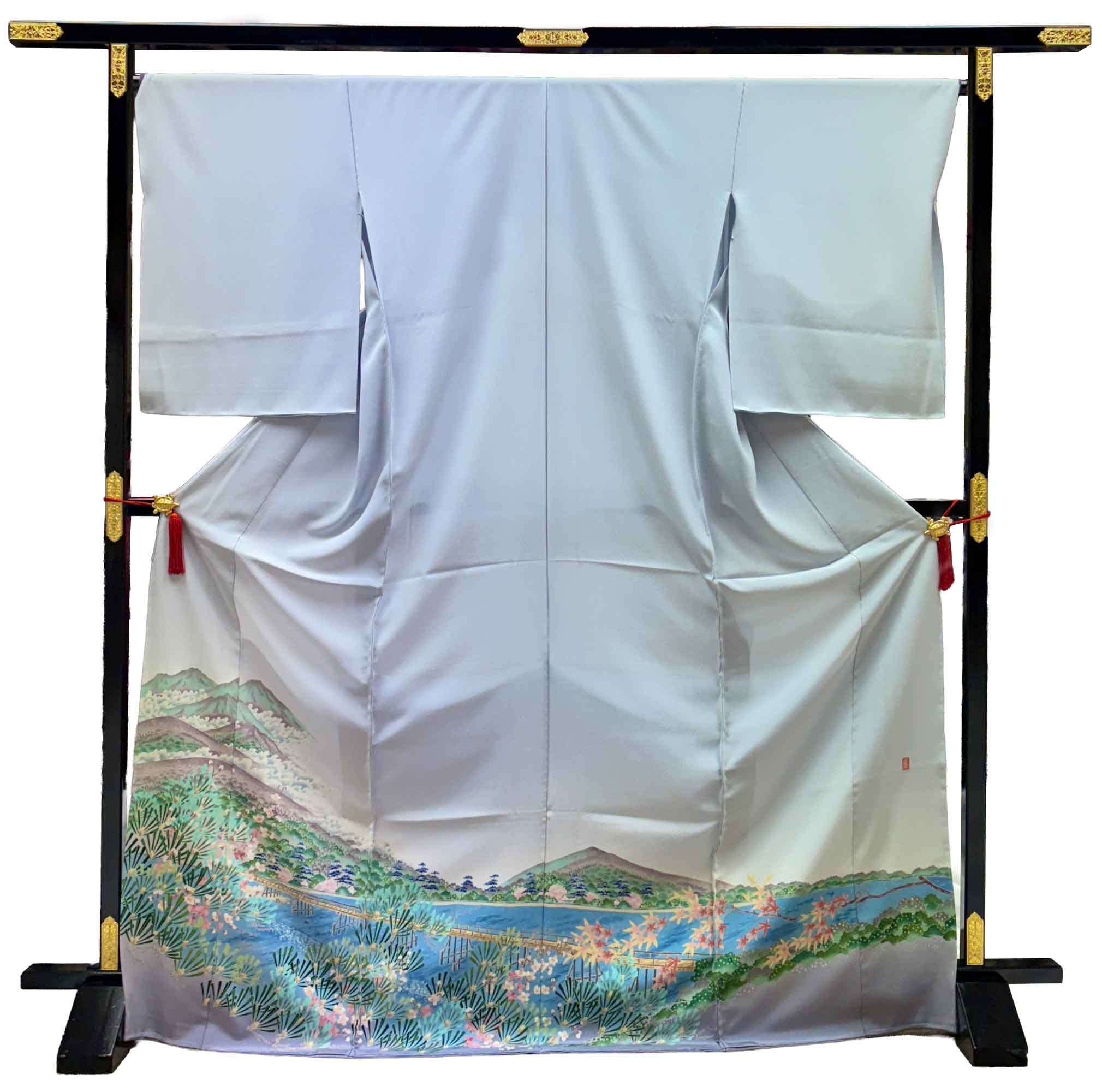 加賀友禅 色留袖 山本富男『渡月橋』水色