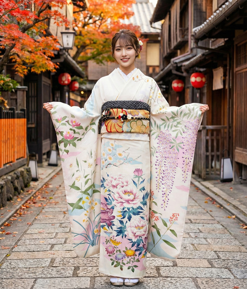 レンタル振袖 – 加賀友禅 – 白01