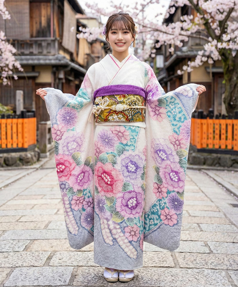 レンタル絞り振袖 – 白01