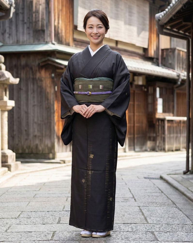 牛首紬 訪問着 白山紬 黒