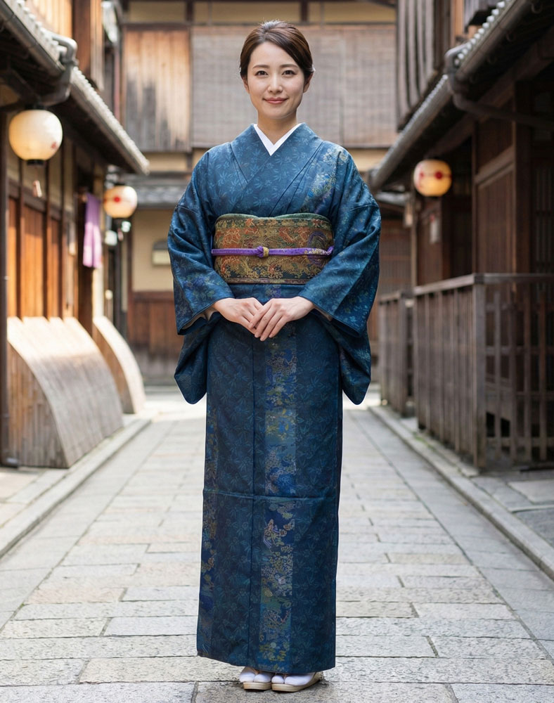 牛首紬 訪問着 白山紬 青02