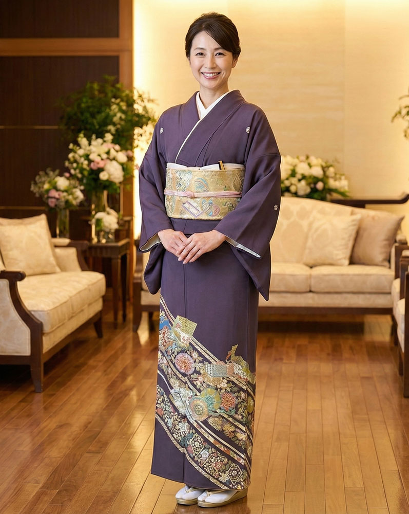 加賀友禅 色留袖 奥田勝将『加賀慶長』紫