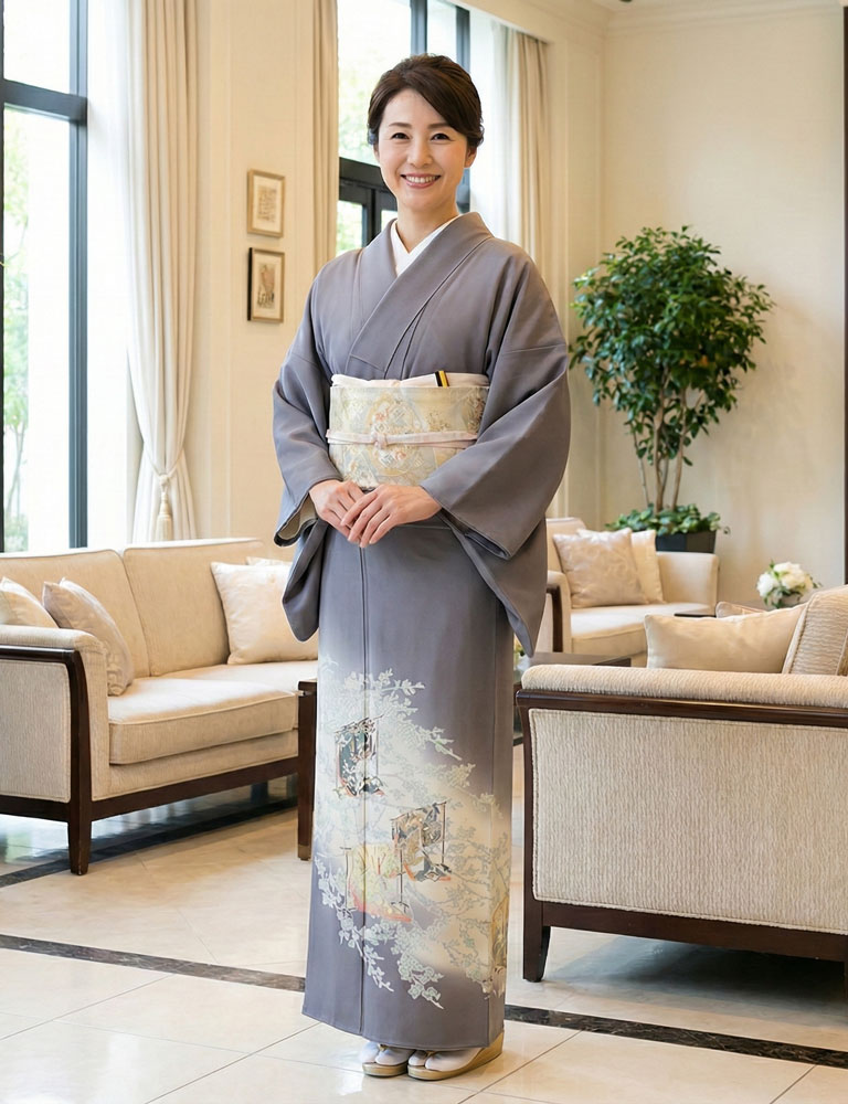 加賀友禅 色留袖 庄田和晃『誰が袖屏風』グレー