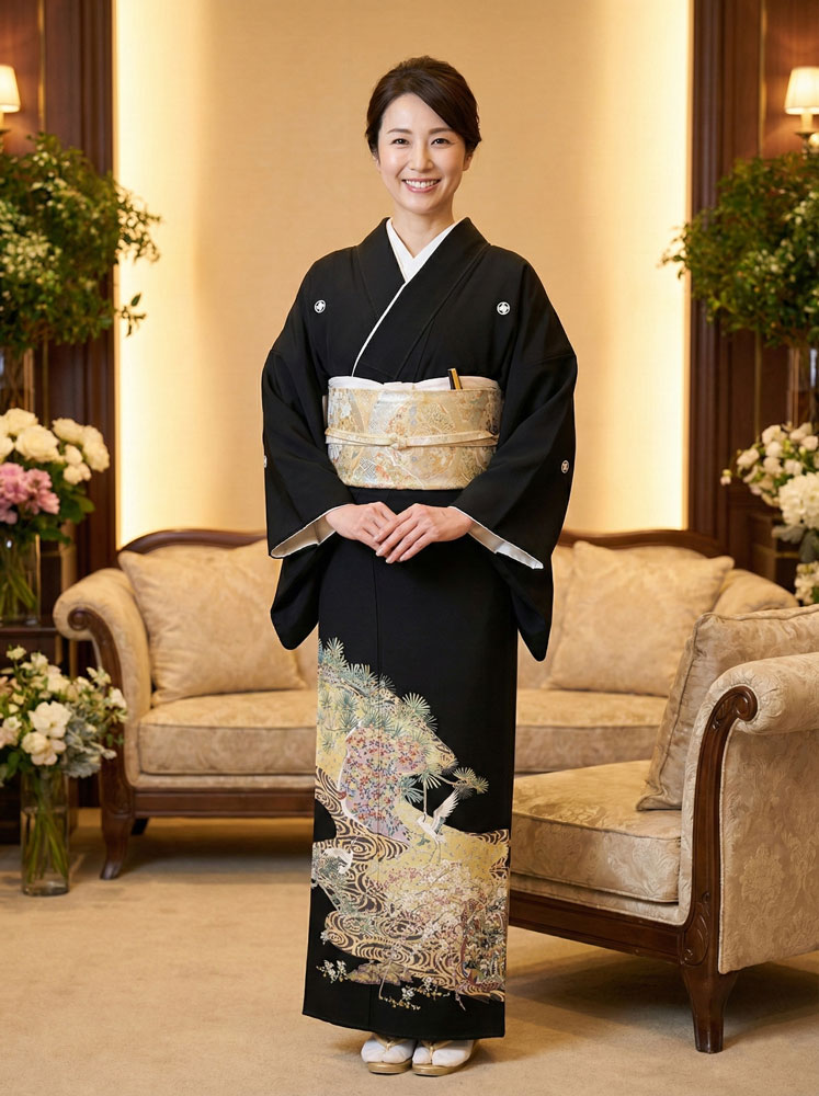 加賀友禅 黒留袖 源寛『誰が袖』