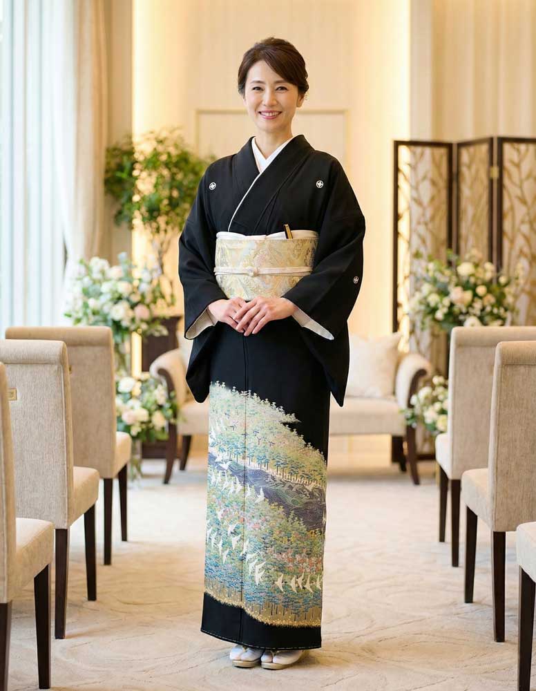 加賀友禅 黒留袖 百貫華峰『千鳥松川』