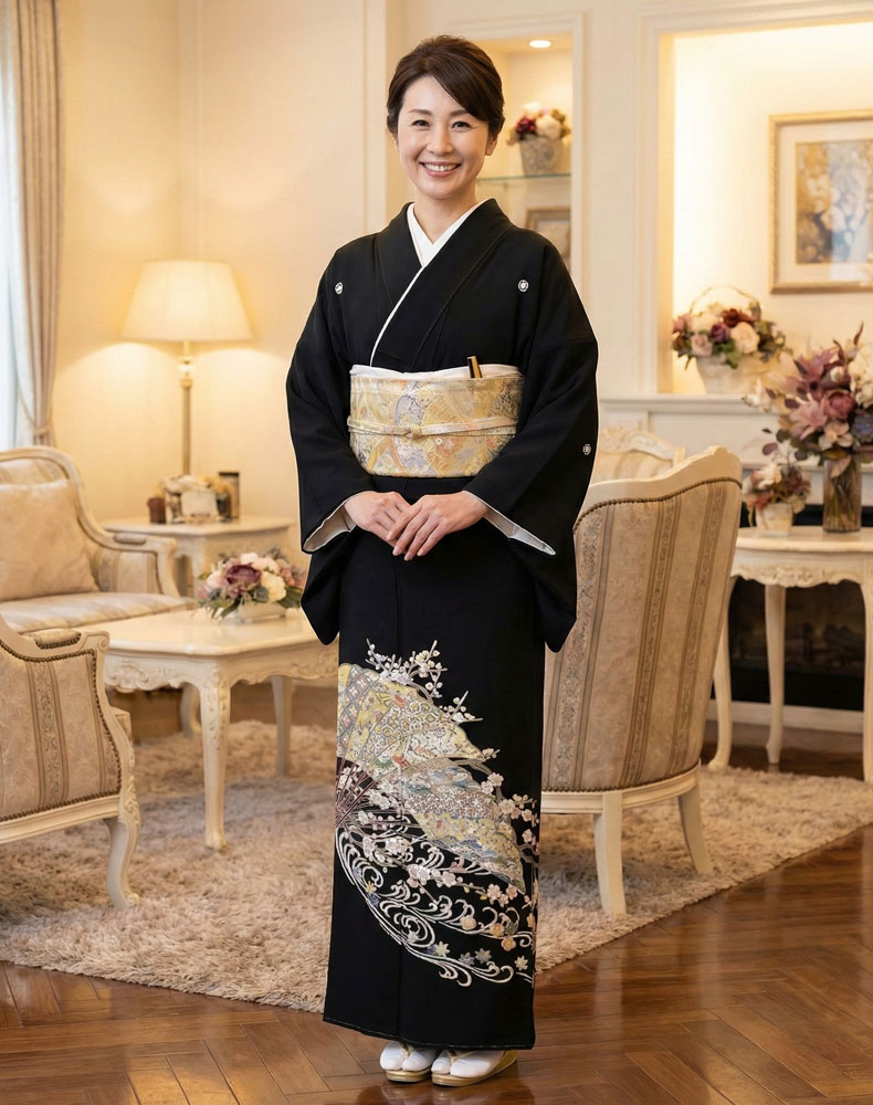 加賀友禅 黒留袖 谷崎善治『檜扇』