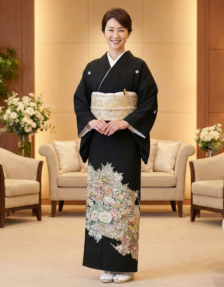 加賀友禅 黒留袖 谷崎善治『花篭』