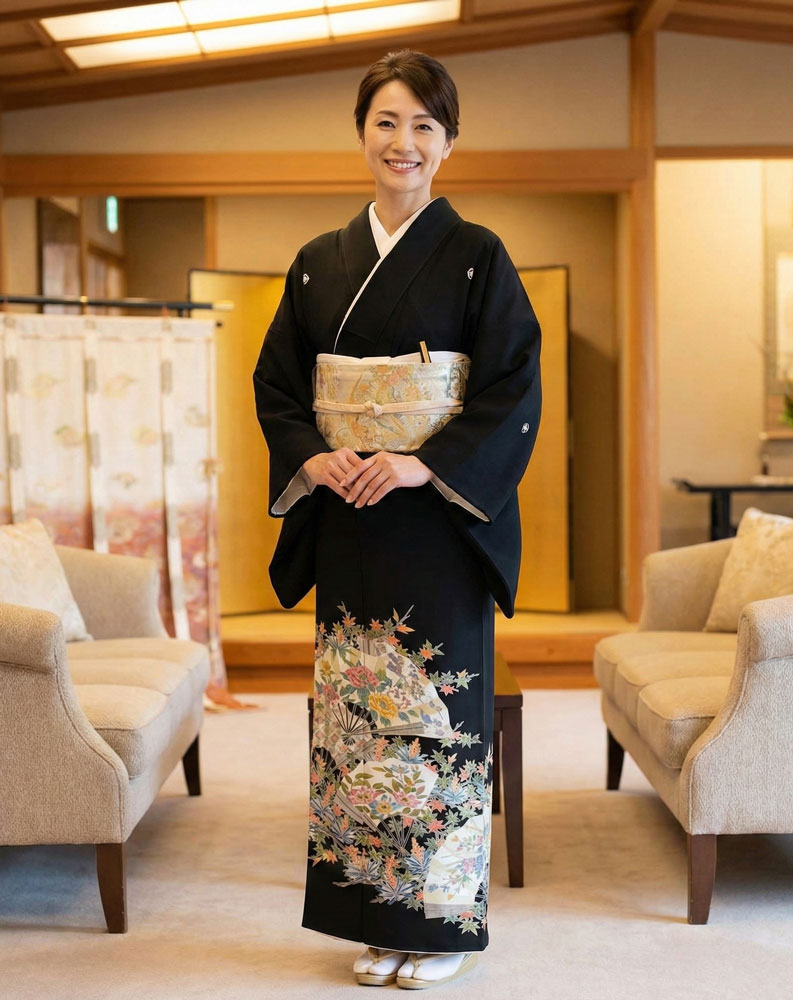 加賀友禅 黒留袖 高野富夫『扇面』