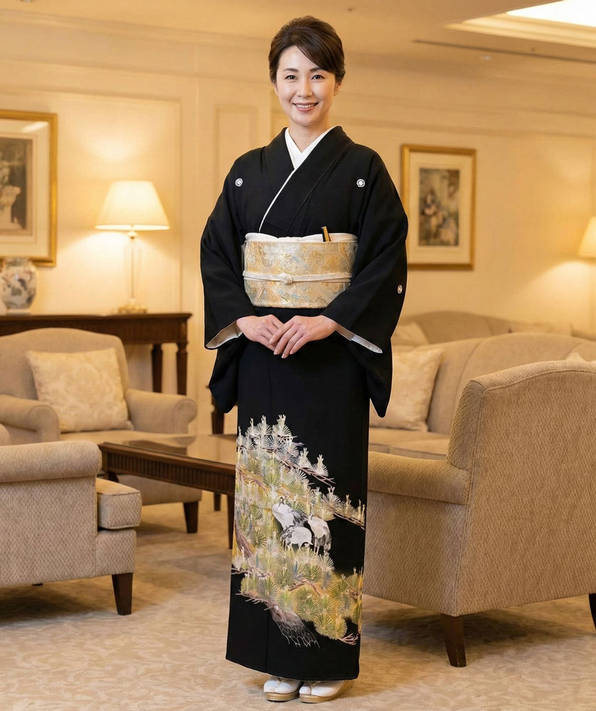 加賀友禅 黒留袖 東藤岳『松に鶴』