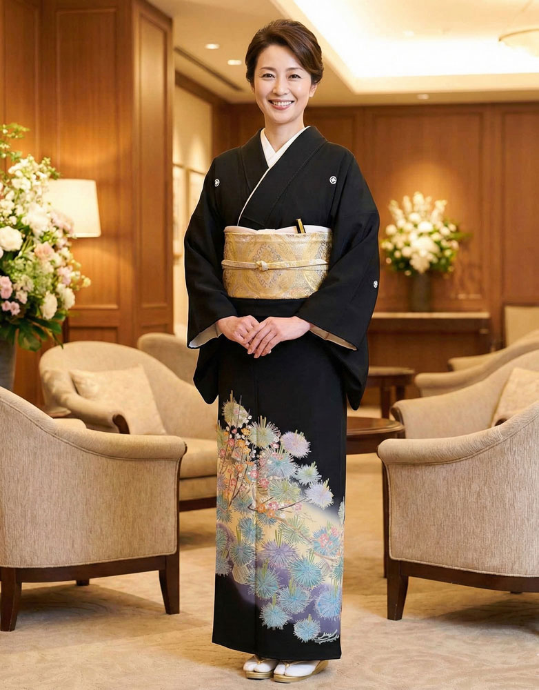 加賀友禅 黒留袖 森内瑞恵『梅に松』