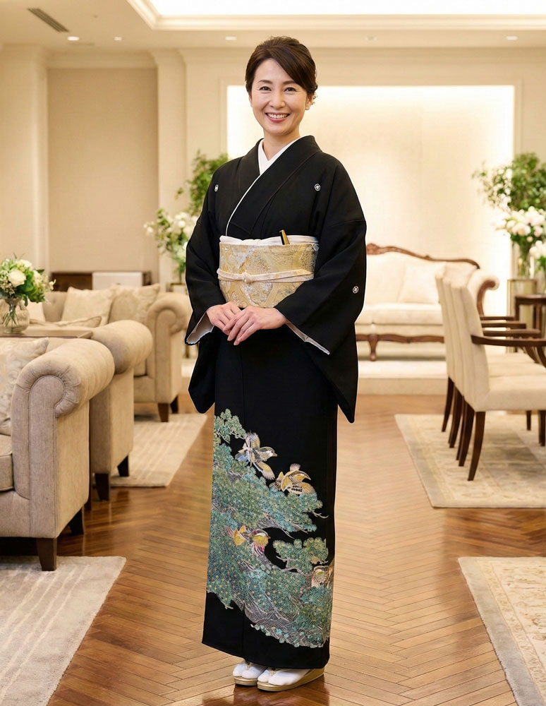 加賀友禅 黒留袖 池田裕『松波鴛鴛』