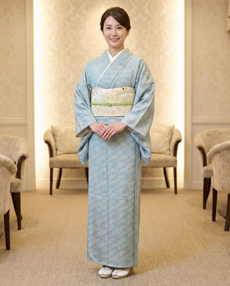 鮫小紋 訪問着 坂口作 緑