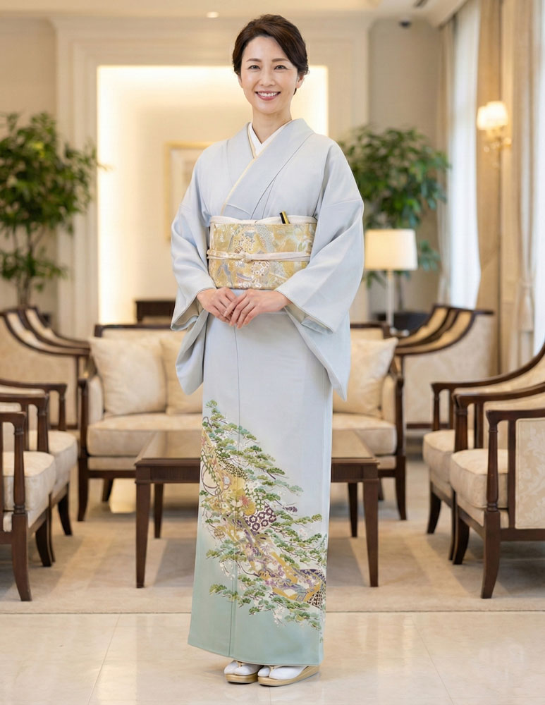 加賀友禅 色留袖 谷崎善治『松寿』グレー