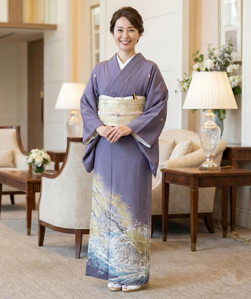 加賀友禅 色留袖 赤地暁『祥波』紫