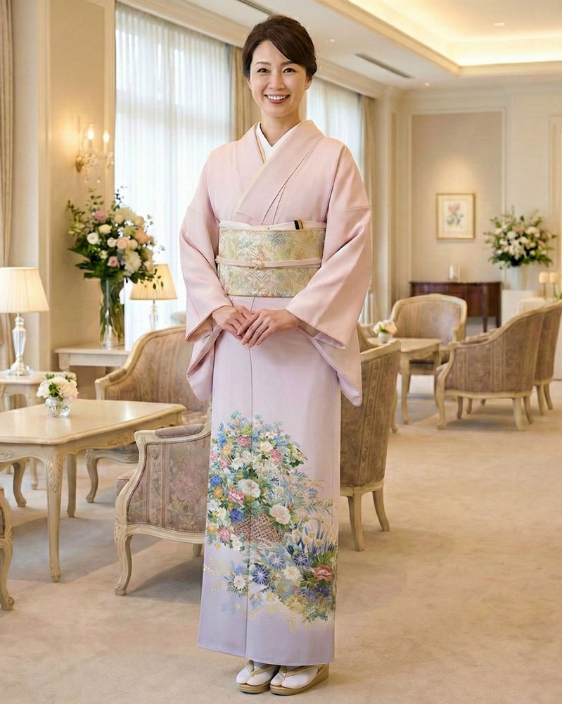 加賀友禅 色留袖 森田耕三『花かご』ピンク